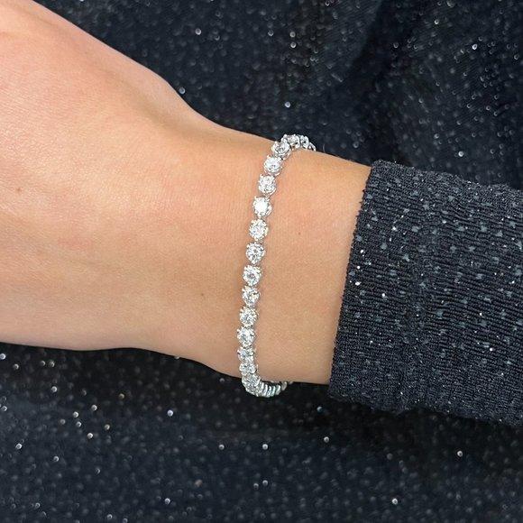 Rachel Koen Jewelry - Three Prong Set Round Cut Diamond Tennis Bracelet 14K White Gold 7.03Cttw